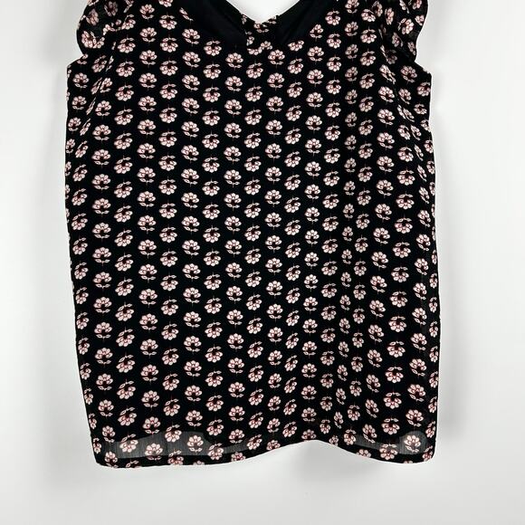 J Crew Ruffle Sleeveless Button Front Floral Black Blouse Coquette Womens Size 0 - Picture 10 of 12
